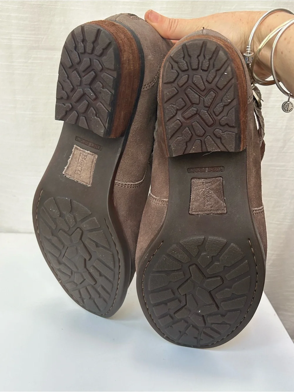Born Sylvia Women's Brown Suede Slip-On Ankle Boots w/Braided Strap  & Buckle